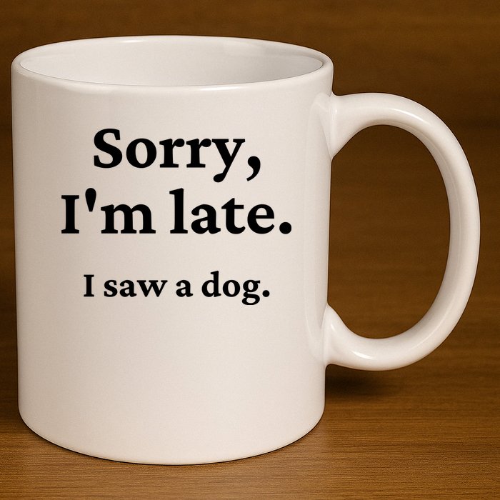 Sorry I'm Late I Saw A Dog 11oz C Handle Ceramic Mug