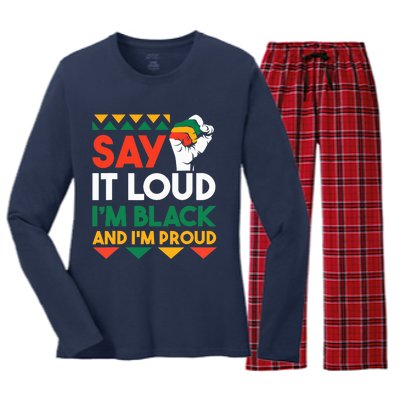 Say It Loud I'm Black & I'm Proud Black History Month Women's Long Sleeve Flannel Pajama Set 