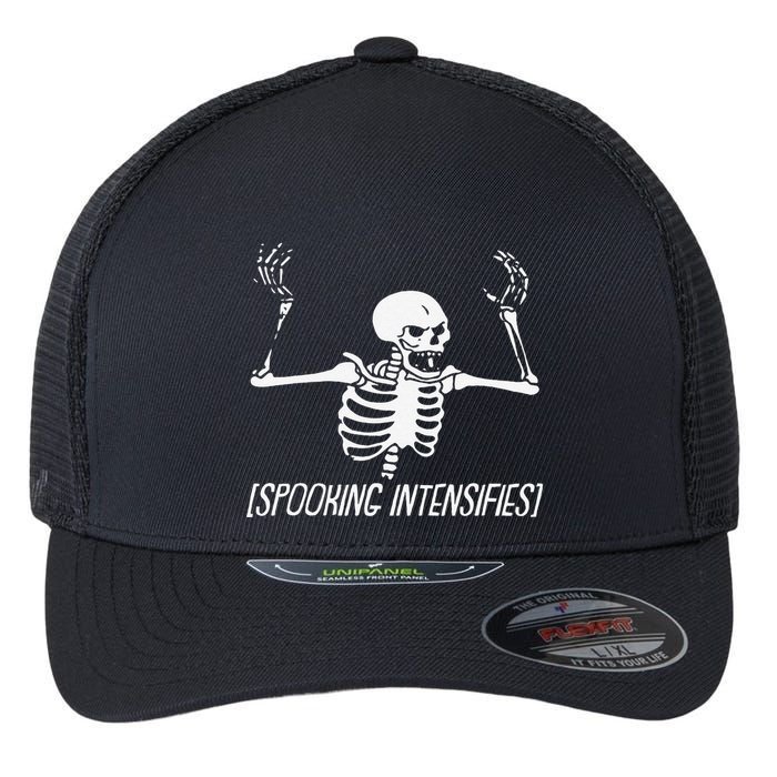 Spooking Intensifies Lazy Halloween Costume Spooky Skeleton Flexfit Unipanel Trucker Cap