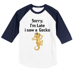 Sorry I'am Late A Saw A Gecko Funny Crested Gecko Gift Baseball Sleeve Shirt