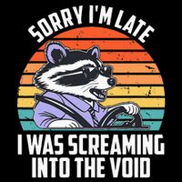 Sorry IM Late I Was Screaming Into The Void Raccoon Stripe Pom Pom Beanie