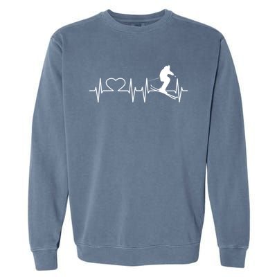 Ski I Love Skiing Heartbeat Ski Slopes Ecg Skiing Funny Gift Garment-Dyed Sweatshirt