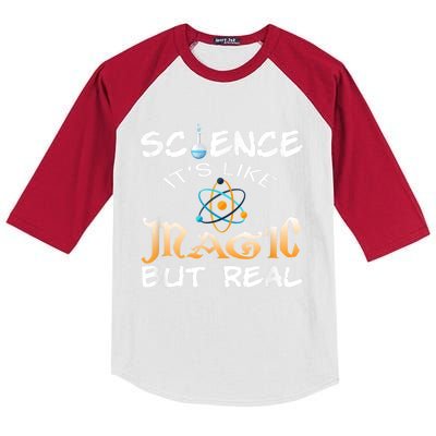 Science Its Like Magic But Real Pun Funny Magical Kids Colorblock Raglan Jersey