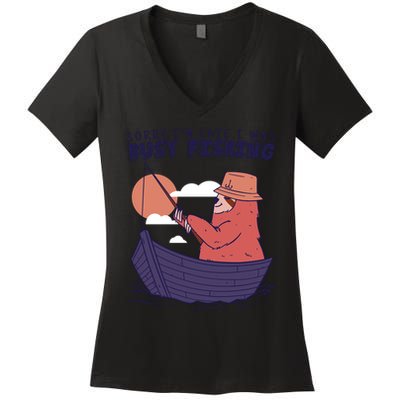 Sorry I'm Late Busy Fishing Women's V-Neck T-Shirt