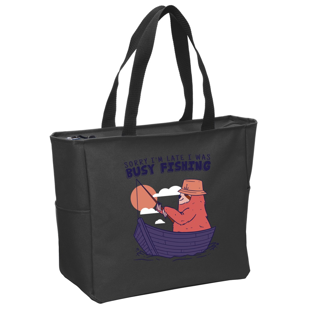 Sorry I'm Late Busy Fishing Zip Tote Bag