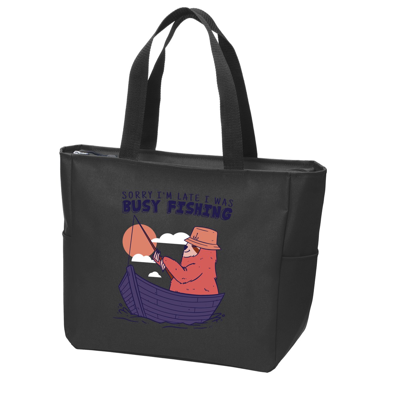 Sorry I'm Late Busy Fishing Zip Tote Bag