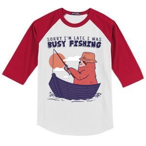 Sorry I'm Late Busy Fishing Kids Colorblock Raglan Jersey