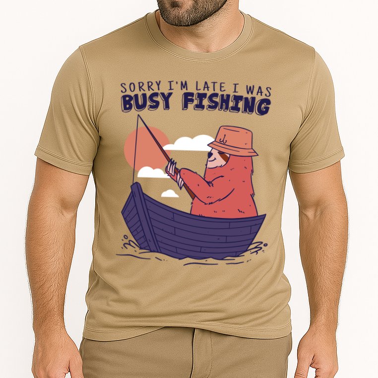 Sorry I'm Late Busy Fishing Cooling Performance Crew T-Shirt