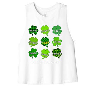 Shamrock Inspire Love Lucky School Counselor St Patricks Day Gift Women's Racerback Cropped Tank