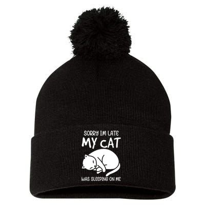 Sorry I'm Late My Cat Pom Pom 12in Knit Beanie