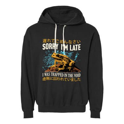 Sorry IM Late I Was Trapped In The Void Frog Japanese Garment-Dyed Fleece Hoodie