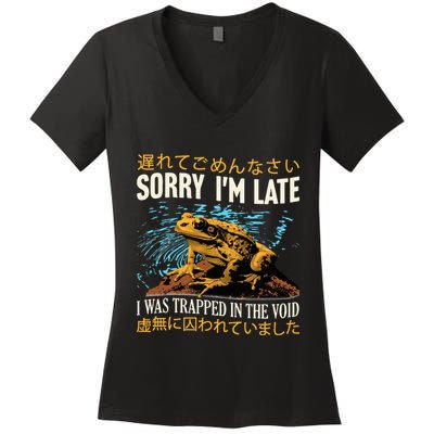 Sorry IM Late I Was Trapped In The Void Frog Japanese Women's V-Neck T-Shirt