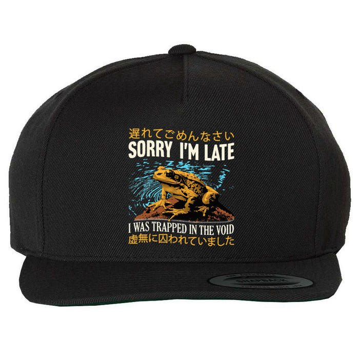 Sorry IM Late I Was Trapped In The Void Frog Japanese Wool Snapback Cap