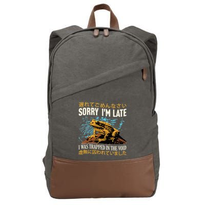 Sorry IM Late I Was Trapped In The Void Frog Japanese Cotton Canvas Backpack