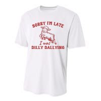 Sorry IM Late I Was Dilly Dallying Baby Lamb Sheep Performance Sprint T-Shirt