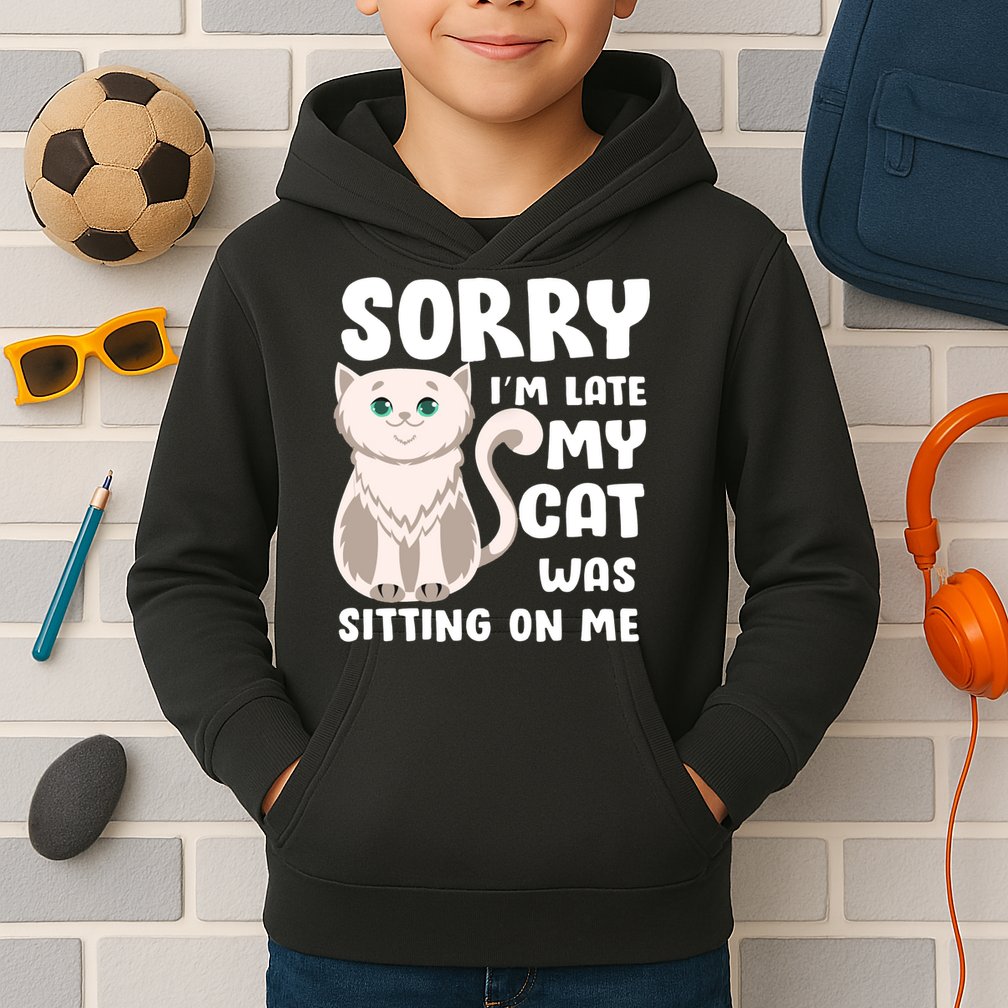 Sorry I'm Late My Cat Was Sitting On Me Kids Hoodie