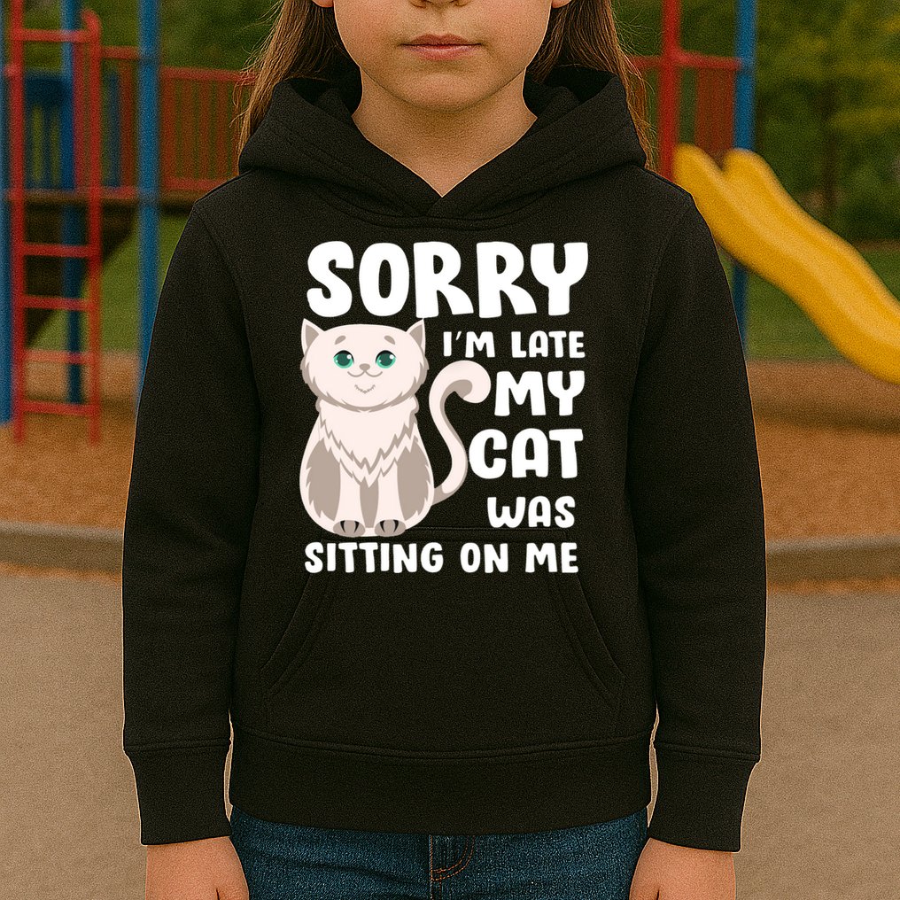 Sorry I'm Late My Cat Was Sitting On Me Kids Hoodie