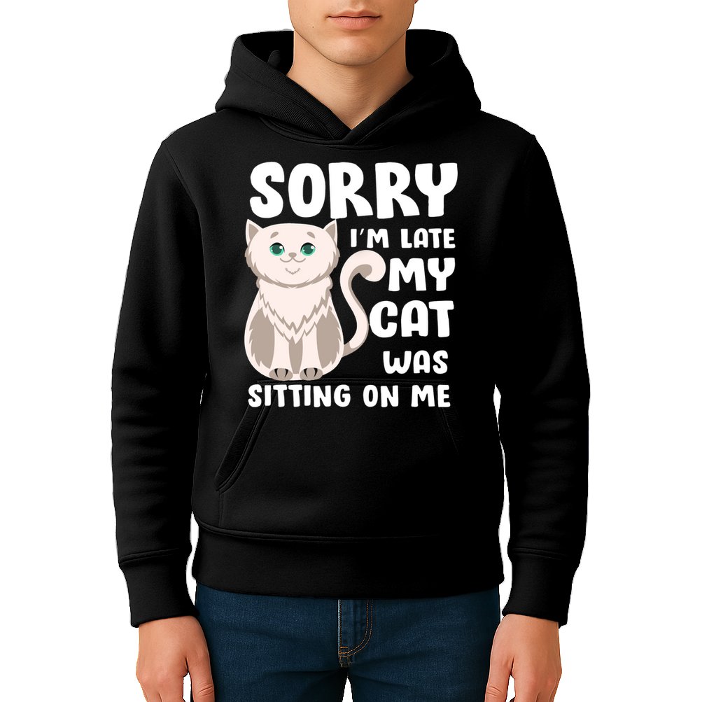 Sorry I'm Late My Cat Was Sitting On Me Kids Hoodie