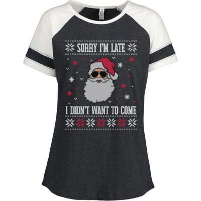 Sorry IM Late I DidnT Want To Come Cool Santa Face Humor Funny Gift Enza Ladies Jersey Colorblock Tee