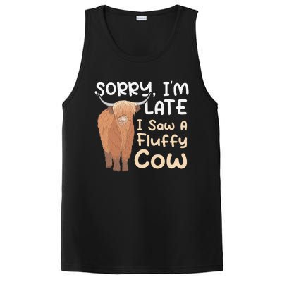 Sorry I'm Late I Saw A Fluffy Cow Highland Cow Breeder PosiCharge Competitor Tank