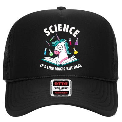 Science Is Like Magic But Real Unicorn High Crown Mesh Back Trucker Hat