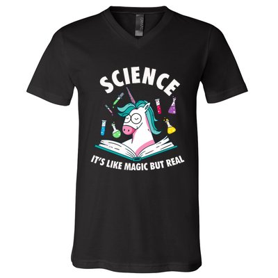 Science Is Like Magic But Real Unicorn V-Neck T-Shirt