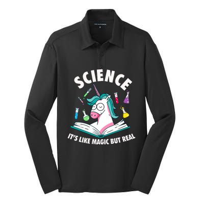 Science Is Like Magic But Real Unicorn Silk Touch Performance Long Sleeve Polo