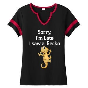 Sorry I'am Late A Saw A Gecko Funny Crested Gecko Gift Ladies Halftime Notch Neck Tee