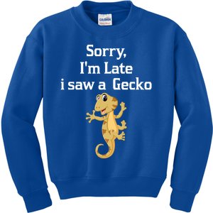 Sorry I'am Late A Saw A Gecko Funny Crested Gecko Gift Kids Sweatshirt