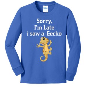 Sorry I'am Late A Saw A Gecko Funny Crested Gecko Gift Kids Long Sleeve Shirt