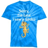 Sorry I'am Late A Saw A Gecko Funny Crested Gecko Gift Kids Tie-Dye T-Shirt