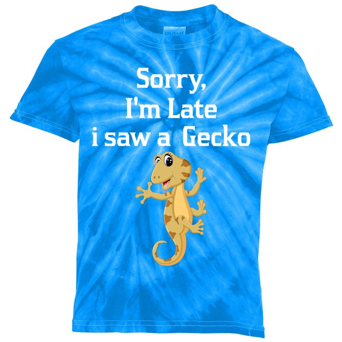 Sorry I'am Late A Saw A Gecko Funny Crested Gecko Gift Kids Tie-Dye T-Shirt