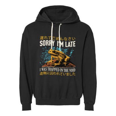 Sorry IM Late I Was Trapped In The Void Frog Japanese Garment-Dyed Fleece Hoodie