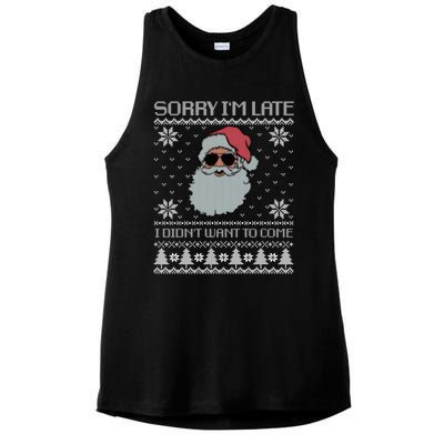 Sorry IM Late I DidnT Want To Come Cool Santa Face Xmas Gift Ladies PosiCharge Tri-Blend Wicking Tank