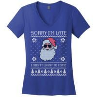 Sorry IM Late I DidnT Want To Come Cool Santa Face Xmas Gift Women's V-Neck T-Shirt