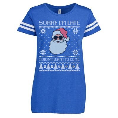 Sorry IM Late I DidnT Want To Come Cool Santa Face Xmas Gift Enza Ladies Jersey Football T-Shirt