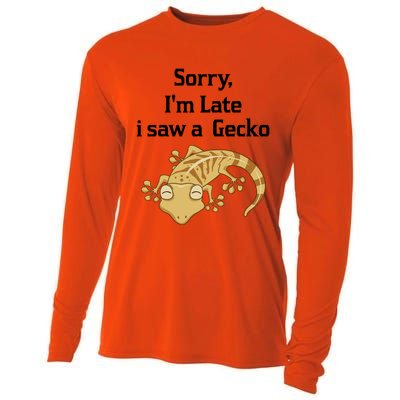 Sorry I'am Late A Saw A Gecko Funny Crested Gecko Gift Cooling Performance Long Sleeve Crew