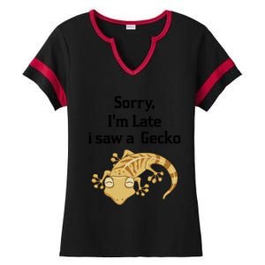 Sorry I'am Late A Saw A Gecko Funny Crested Gecko Gift Ladies Halftime Notch Neck Tee