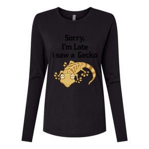 Sorry I'am Late A Saw A Gecko Funny Crested Gecko Gift Womens Cotton Relaxed Long Sleeve T-Shirt