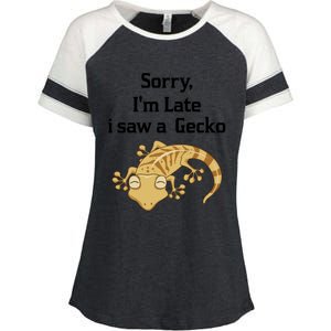 Sorry I'am Late A Saw A Gecko Funny Crested Gecko Gift Enza Ladies Jersey Colorblock Tee