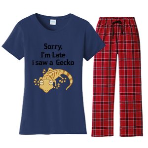 Sorry I'am Late A Saw A Gecko Funny Crested Gecko Gift Women's Flannel Pajama Set