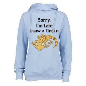 Sorry I'am Late A Saw A Gecko Funny Crested Gecko Gift Womens Funnel Neck Pullover Hood