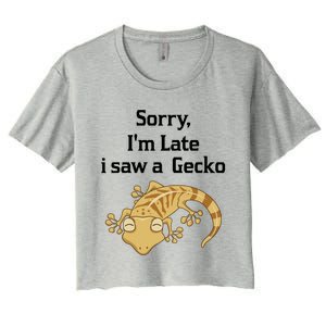 Sorry I'am Late A Saw A Gecko Funny Crested Gecko Gift Women's Crop Top Tee