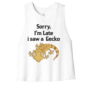 Sorry I'am Late A Saw A Gecko Funny Crested Gecko Gift Women's Racerback Cropped Tank