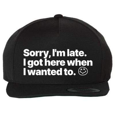 Sorry IM Late I Got Here When I Wanted To Funny Sarcastic Gift Wool Snapback Cap