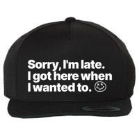 Sorry IM Late I Got Here When I Wanted To Funny Sarcastic Gift Wool Snapback Cap