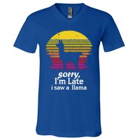 Sorry I'am Late A Saw A Llama Funny Llama Gift V-Neck T-Shirt