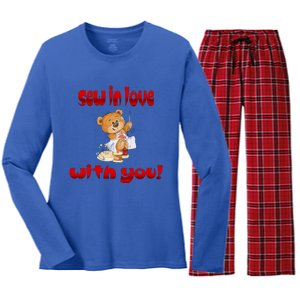 Sew In Love With You Teddy Bears Valentine's Day Gift Meaningful Gift Women's Long Sleeve Flannel Pajama Set 