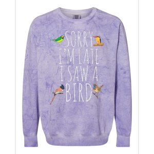 Sorry IM Late I Saw A Bird Cute Bird Lover Birding Colorblast Crewneck Sweatshirt