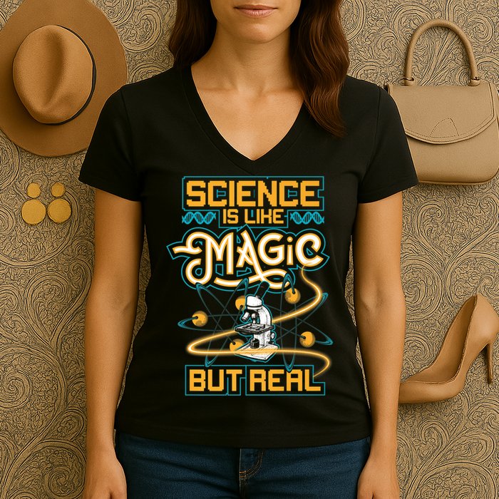 Science Is Like Magic But Real Funny Science Women's V-Neck T-Shirt